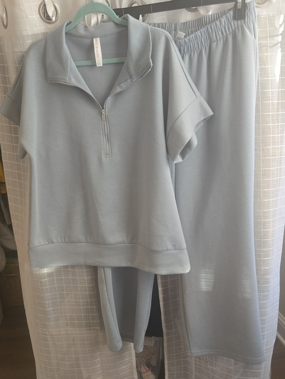 Scarlett Light Blue Pant Set with Half-Zip Top Womens 1X